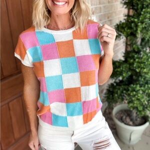 Vibrant Checkered Short Sleeve Top